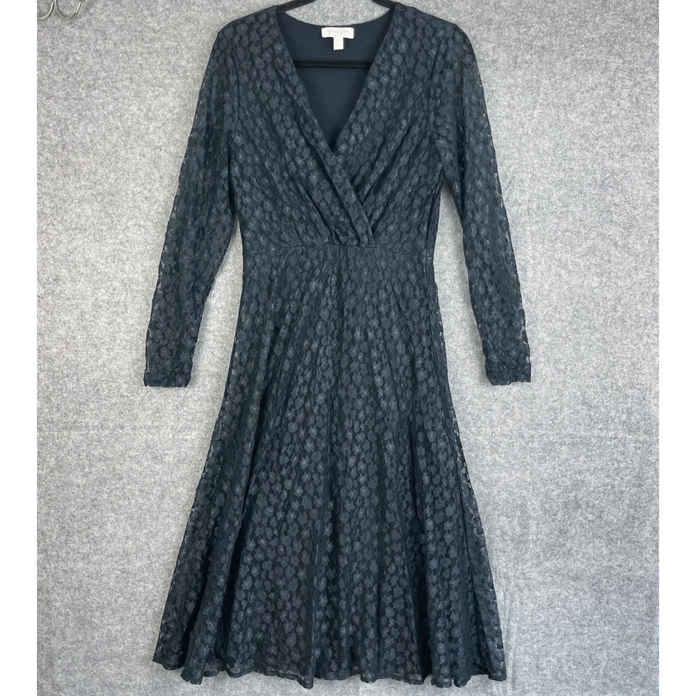 White Label The White Company Dress Womens 8 Navy Blue Floral Mesh Sheer Midi